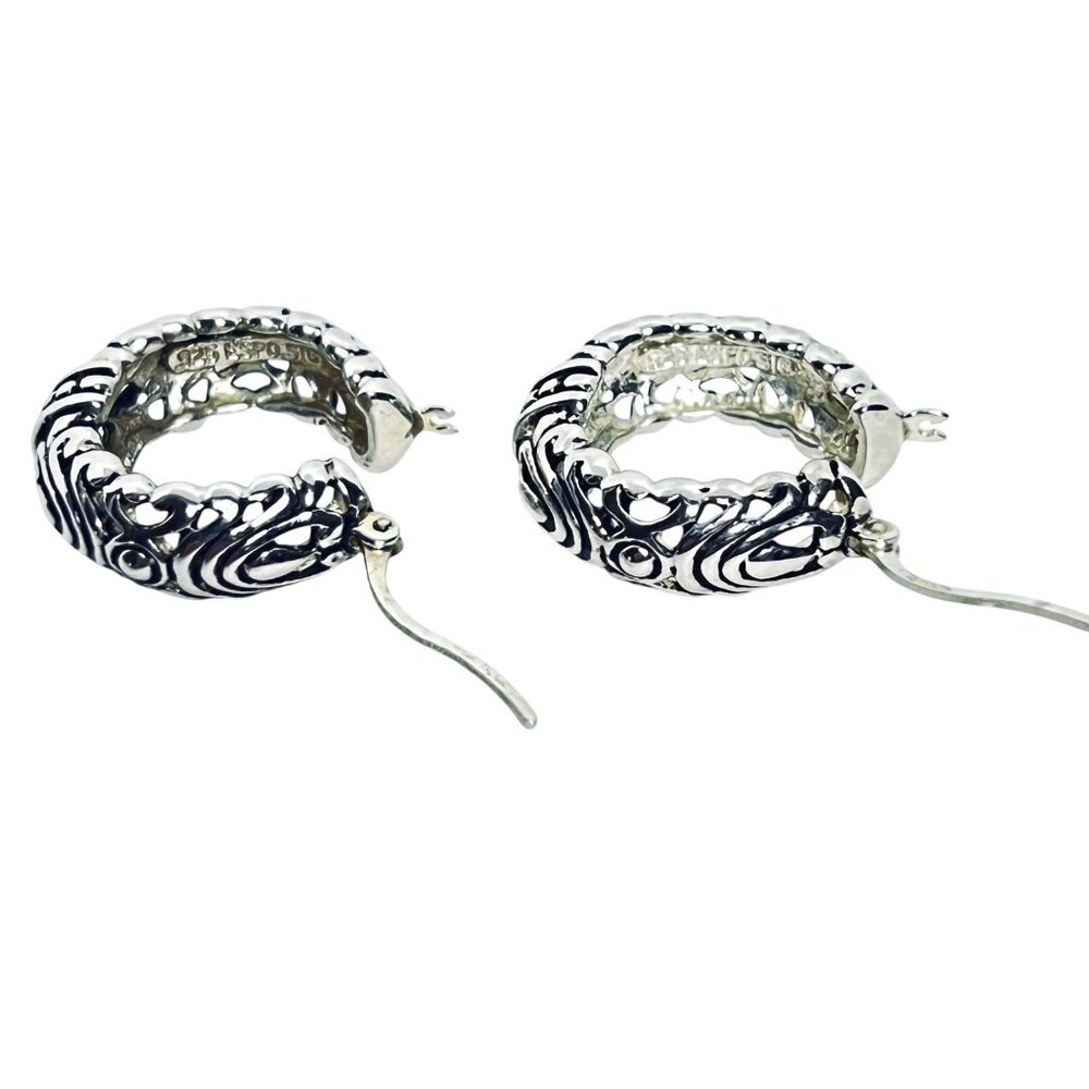 Joseph Esposito Sterling Silver Open Work Hoop Pierced Earrings (5987) - Picture 5 of 6